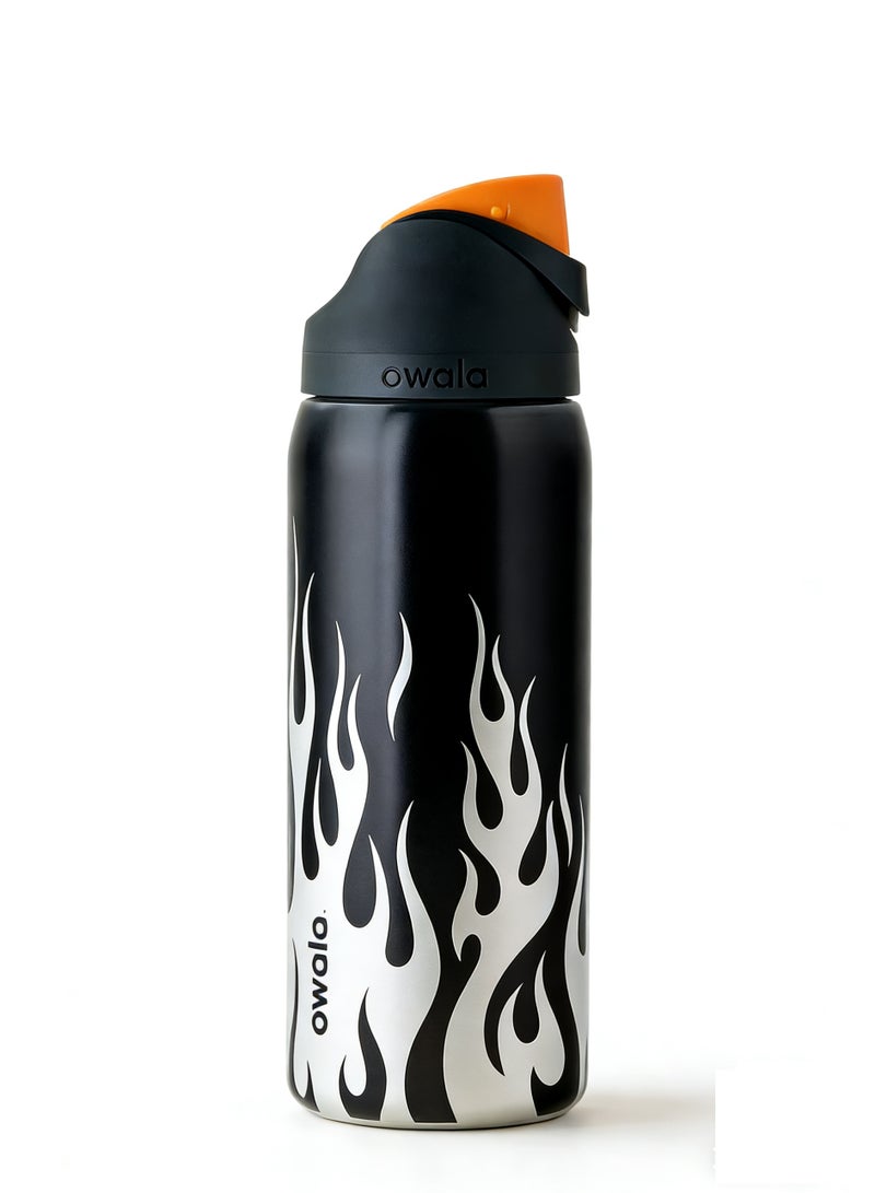 Owala Flame Pattern Insulated Water Bottle - Leakproof One-Click Stainless Steel Thermos for Sports & Daily Use